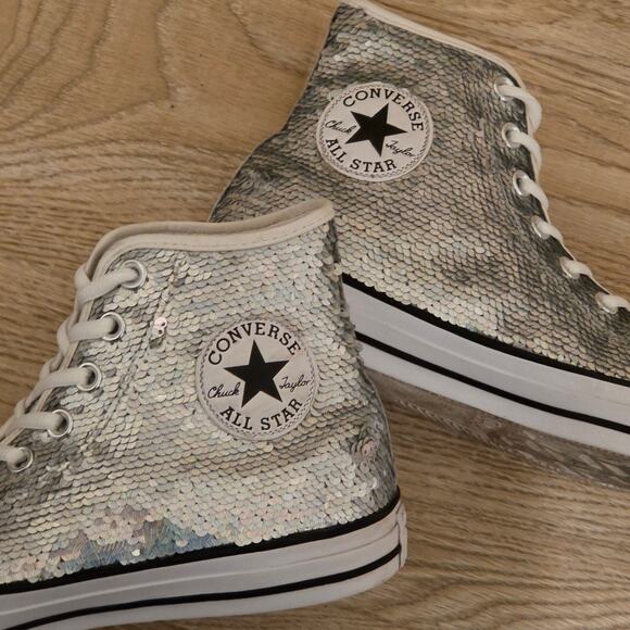 Converse Chuck Taylor All-Star Silver Sequins High-Top Sneakers Womens Size 9.5 - Picture 6 of 10
